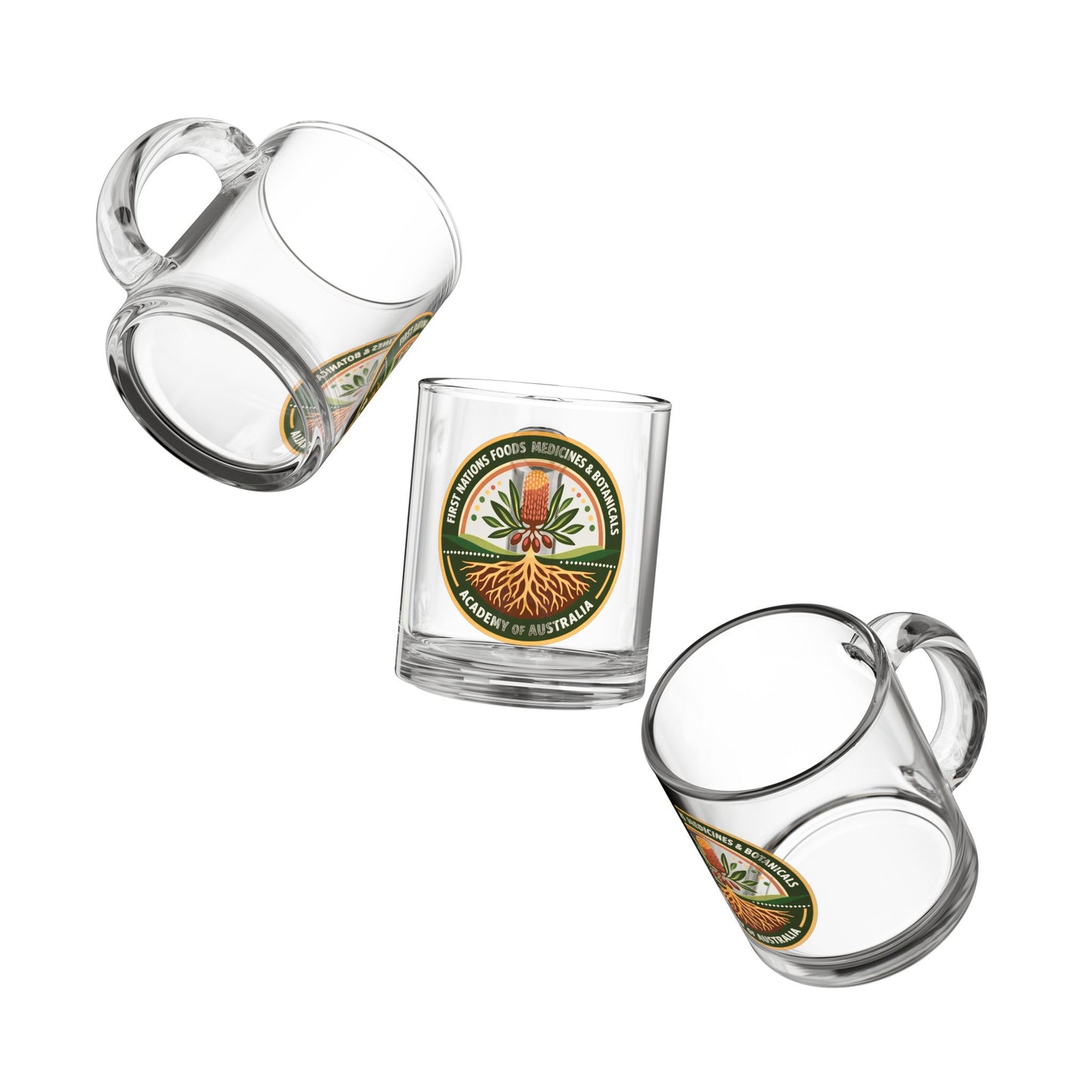 Glass Mug — First Nations Foods, Medicines & Botanicals Academy of Australia Logo 10oz