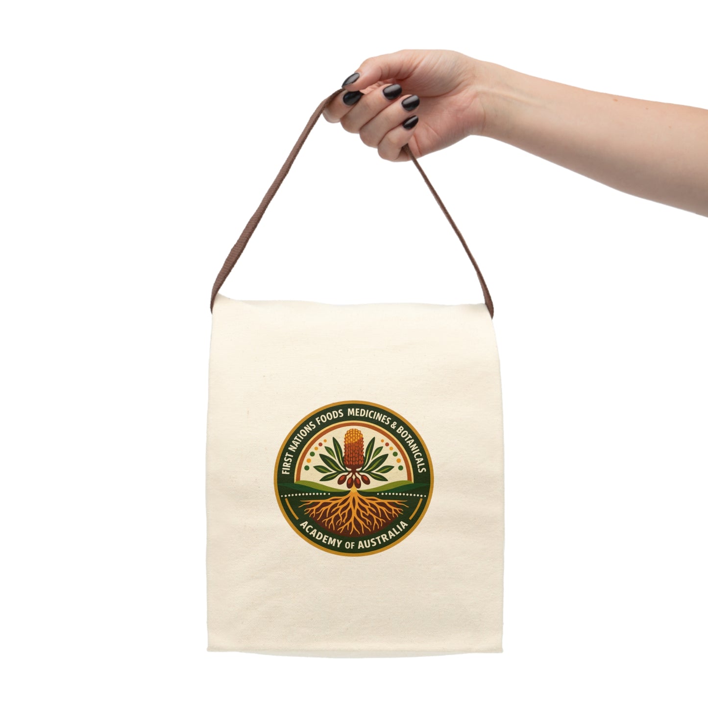 First Nations Foods, Medicines, and Botanicals Academy Logo on Canvas Lunch Bag with Strap