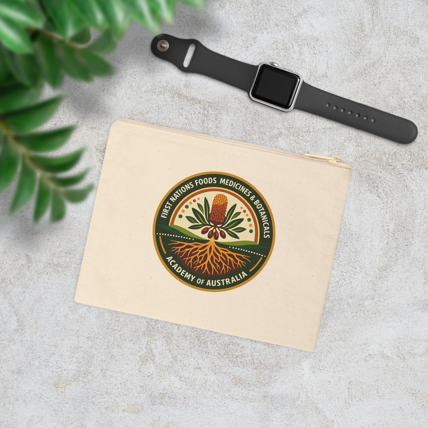First Nations Foods, Medicines & Botanicals Academy logo on Canvas Accessory Pouch