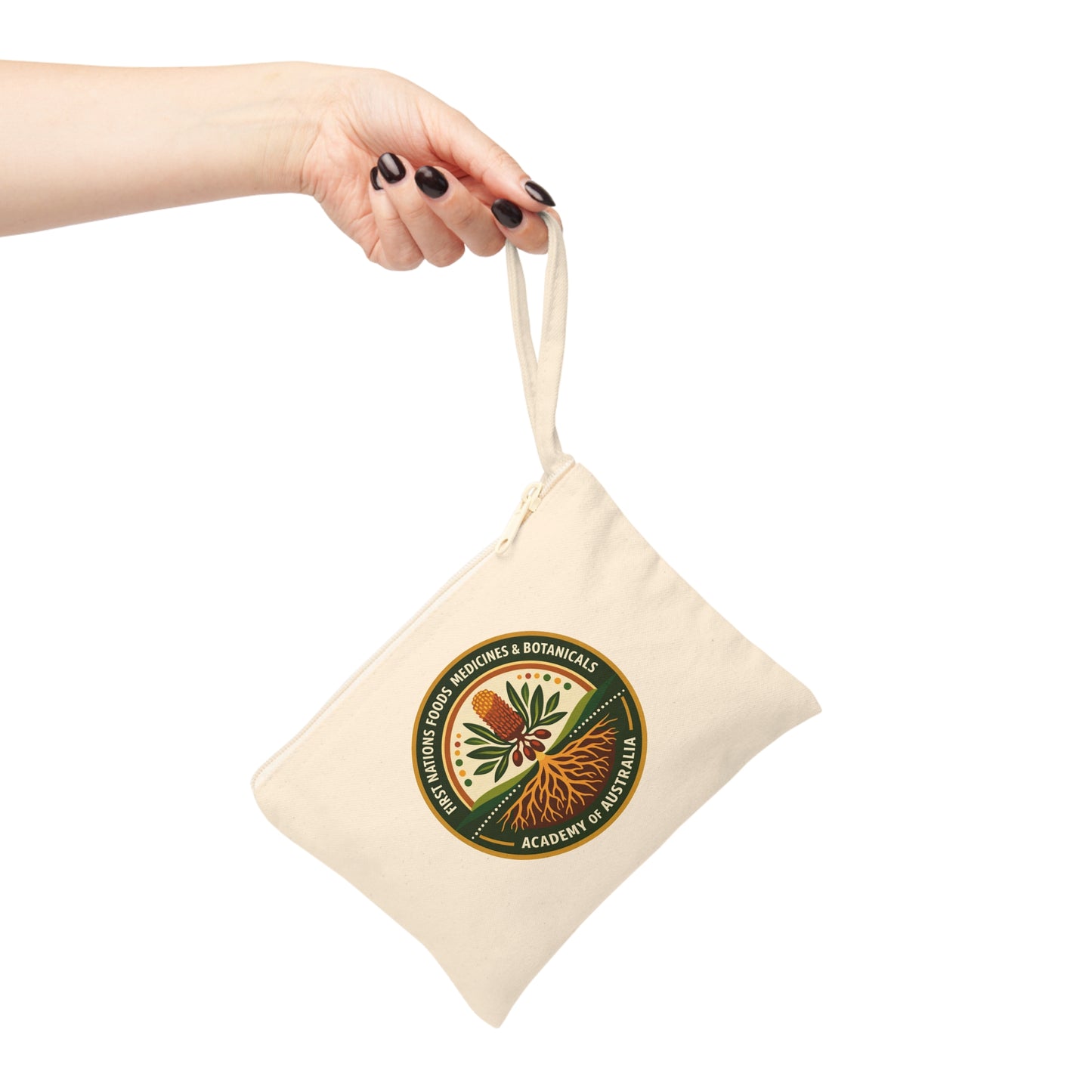 First Nations Foods, Medicines & Botanicals Academy logo on Canvas Accessory Pouch